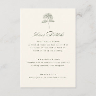 Carte D'accompagnement Détails de mariage vintage avec hortensia sauge