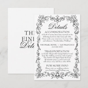 Carte D'accompagnement Détails de mariage vintage noir et blanc à l'ancie