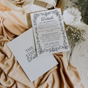 Carte D'accompagnement Détails de mariage vintage noir et blanc à l'ancie