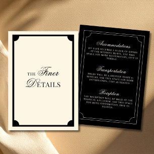 Carte D'accompagnement Détails de mariage vintage noir et ivoire à l'allu