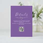 Carte D'accompagnement Détails de mariage violet Code QR (Debout devant)