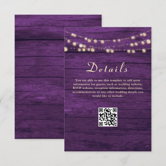 Carte D'accompagnement Détails de mariage violet Code QR (Devant / Derrière)
