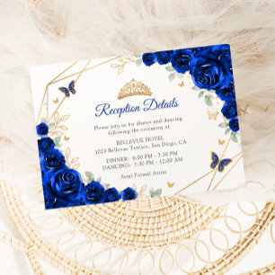 Carte D'accompagnement Détails de Quinceanera Floral Bleu Royal Or