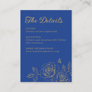 Carte D'accompagnement Détails de Quinceañera Floraux Bleu Royal