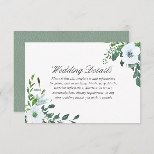 Carte D'accompagnement Détails de réception de mariage de verdure florale (Devant / Derrière)