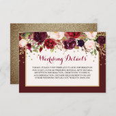 Carte D'accompagnement Détails de réception de mariage floral or Bourgogn (Devant / Derrière)