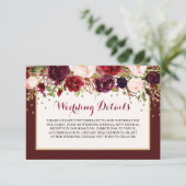 Carte D'accompagnement Détails de réception de mariage floral or Bourgogn (Debout devant)
