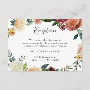 Carte D'accompagnement Détails de réception de mariage floral orange Bour