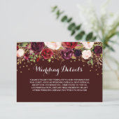 Carte D'accompagnement Détails de Réception de Mariage Or Bourgogne Flora (Debout devant)