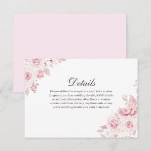Carte D'accompagnement Détails de réception de mariage rose pâle doux