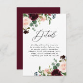 Carte D'accompagnement Détails de réception de mariage rouge bordeaux blu (Devant / Derrière)