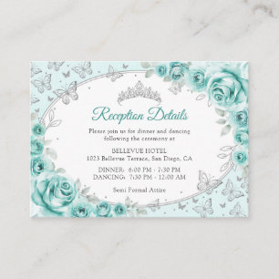 Carte D'accompagnement Détails de réception de Quinceanera argent turquoi