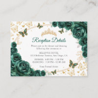 Détails de réception de Quinceanera en or vert éme