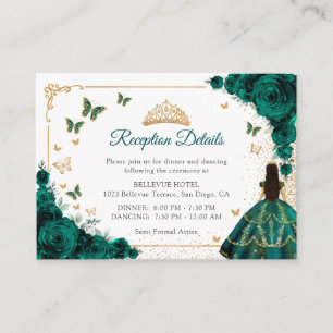 Carte D'accompagnement Détails de réception de Quinceanera en or vert éme