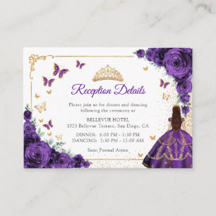 Carte D'accompagnement Détails de réception de Quinceanera Roses Violette