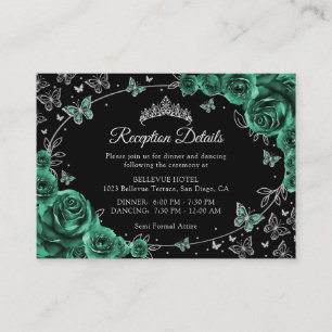 Carte D'accompagnement Détails de réception de Quinceanera vert émeraude 