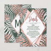 Carte D'accompagnement Détails de rose dorée verte feuilles de palmier tr (Devant / Derrière)