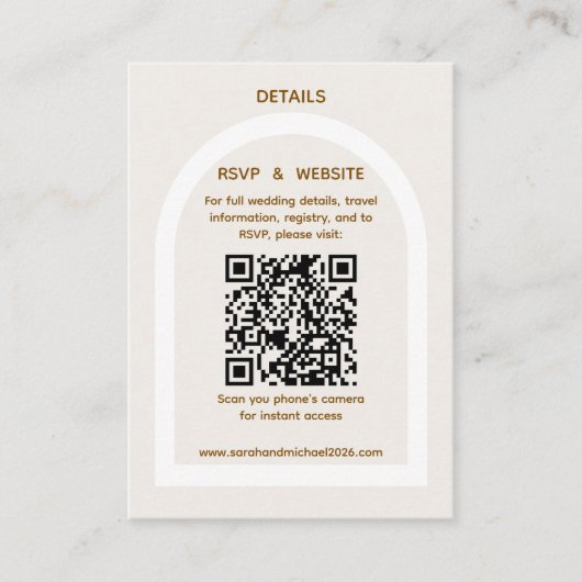 Carte D'accompagnement Détails de RSVP de code QR à arc moderne et paille (Devant)