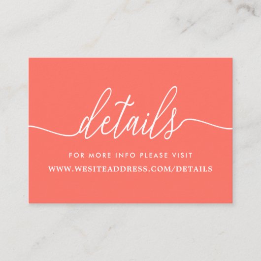 Carte D'accompagnement Détails de script simple corail et blanc moderne (Devant)