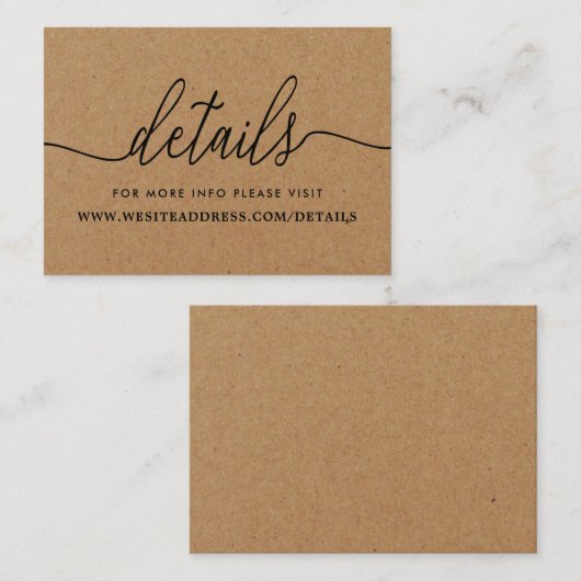 Carte D'accompagnement Détails de script simple Rustic Kraft (Devant / Derrière)