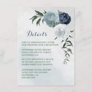 Carte D'accompagnement détails de verdure fleurie blanche et bleue