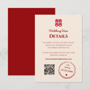 Carte D'accompagnement Détails de visa de mariage chinois rose rouge