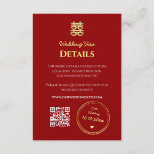 Carte D'accompagnement Détails de visa d'entrée pour mariage chinois roug