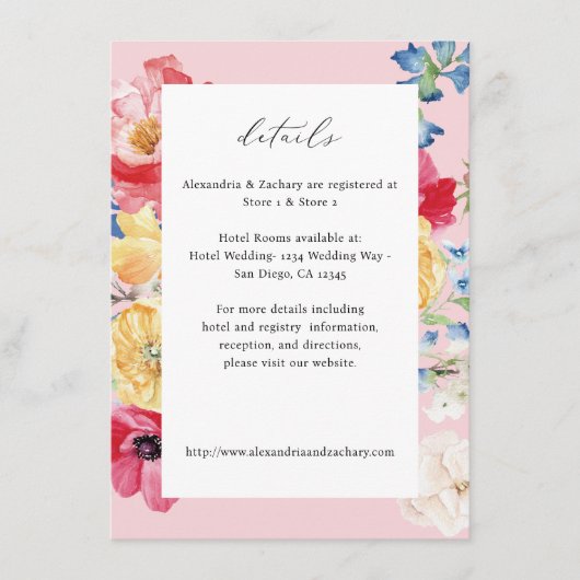 Carte D'accompagnement Détails des fleurs multicolores de printemps - ros (Devant)