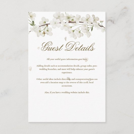 Carte D'accompagnement Détails d'information pour les invités de la flora (Devant)