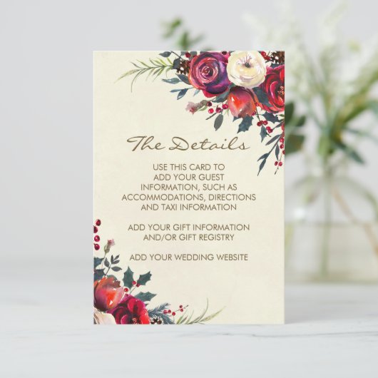 Carte D'accompagnement détails d'information sur le mariage d'hiver vacan (Debout devant)