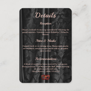Carte D'accompagnement Détails du Bal Noir en Damas Rouge Rubis Masqué