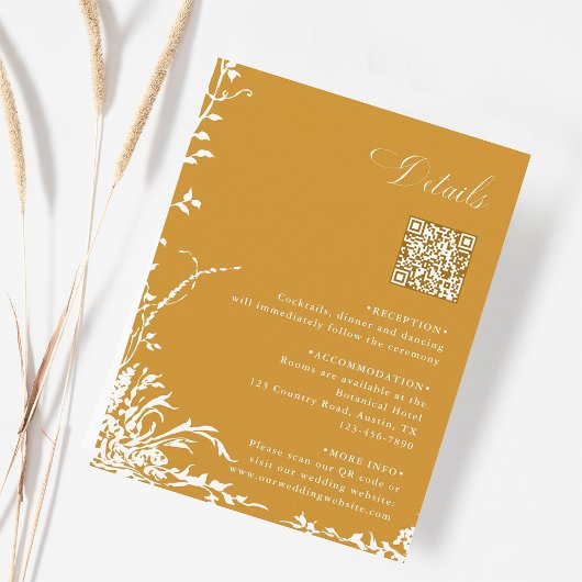 Carte D'accompagnement Détails du code QR de mariage botanique Ambre