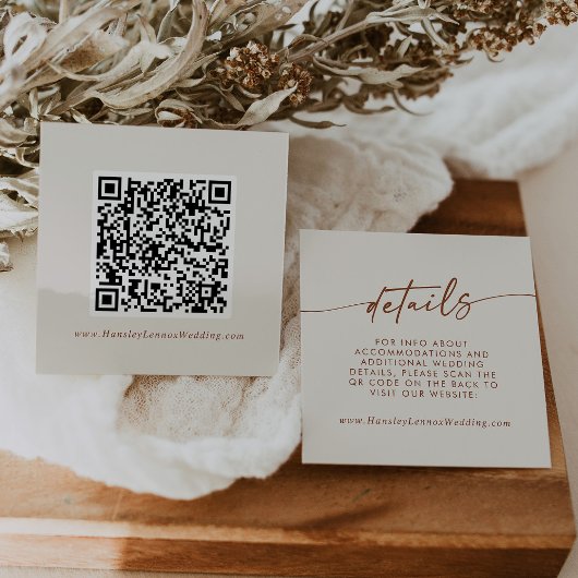 Carte D'accompagnement Détails du code QR de mariage crème bohème chic bo