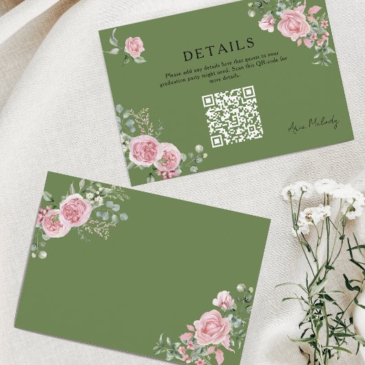 Carte D'accompagnement Détails du code QR des roses roses modernes Diplôm