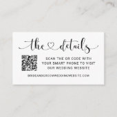 Carte D'accompagnement Détails du code QR du Mariage de script Black Hear (Devant)