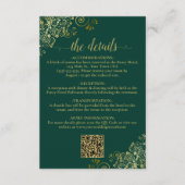Carte D'accompagnement Détails du code QR Emerald & Gold Mariage (Devant)