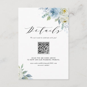 Carte D'accompagnement Détails du code QR Fleurs aquarelle bleue et blanc
