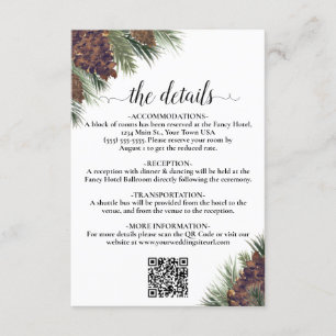 Carte D'accompagnement Détails du code QR Mariage Rustique Pinecones