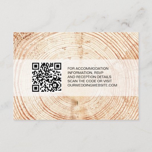 Carte D'accompagnement Détails du grain de bois Mariage rustique Code QR (Dos)