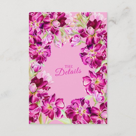 Carte D'accompagnement Détails du mariage à fleurs rose stock avec code Q (Devant)