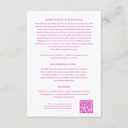 Carte D'accompagnement Détails du mariage à fleurs rose stock avec code Q (Dos)