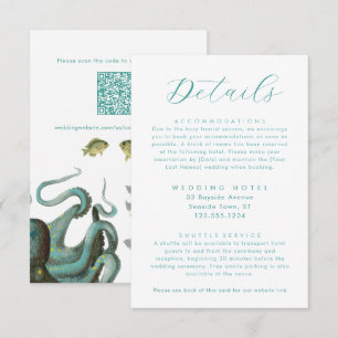Carte D'accompagnement Détails du mariage à l'aquarium Octopus Green