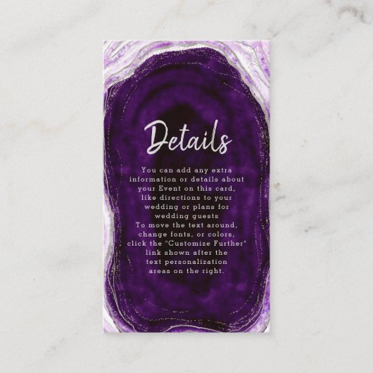 Carte D'accompagnement Détails du Mariage Amethyst Purple & Silver Geode (Devant)