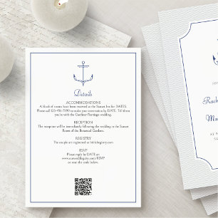 Carte D'accompagnement Détails du Mariage Ancre nautique