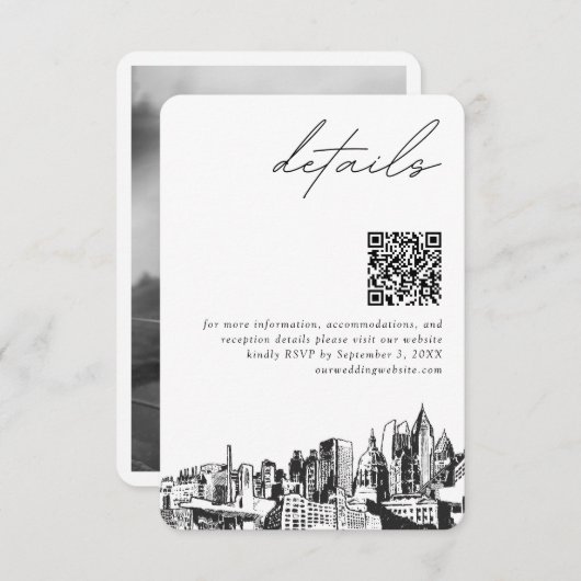 Carte D'accompagnement Détails du Mariage Atlanta Code QR petit (Devant / Derrière)