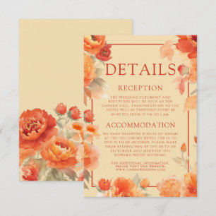 Carte D'accompagnement Détails du mariage Automne Brûlé Orange Floral