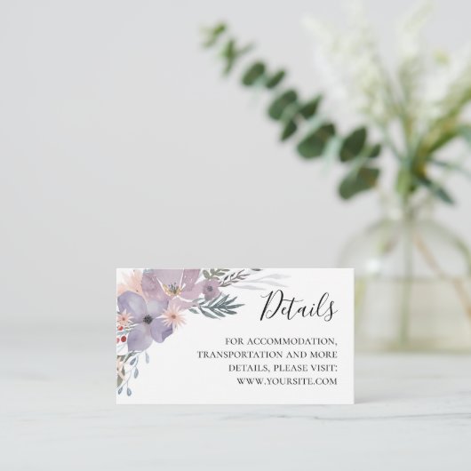 Carte D'accompagnement Détails du mariage aux fleurs violettes. Info. Lav (Debout devant)