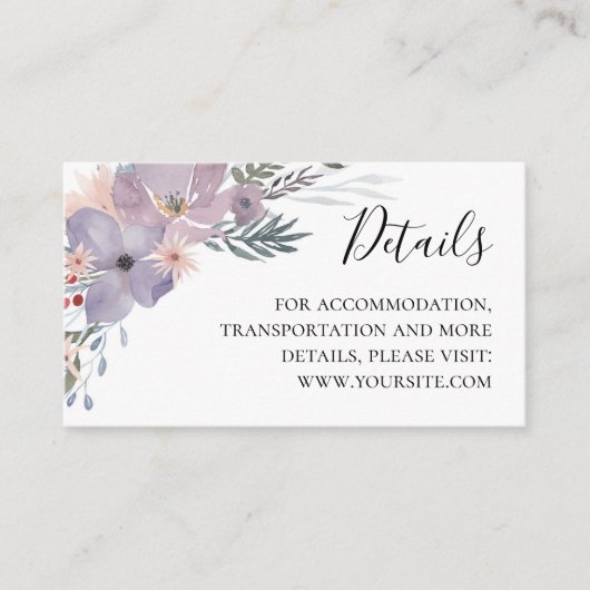 Carte D'accompagnement Détails du mariage aux fleurs violettes. Info. Lav (Devant)