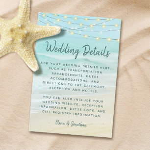 Carte D'accompagnement Détails du Mariage Beach Ocean String Lights