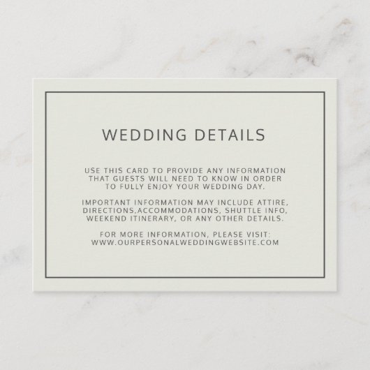Carte D'accompagnement Détails du Mariage beige clair simple (Devant)